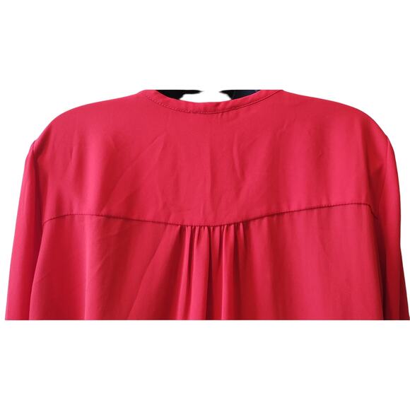 Pleione Women's red Long Sleeve V-Neck Pocket Poly Tunic Blouse Size L - Picture 6 of 10